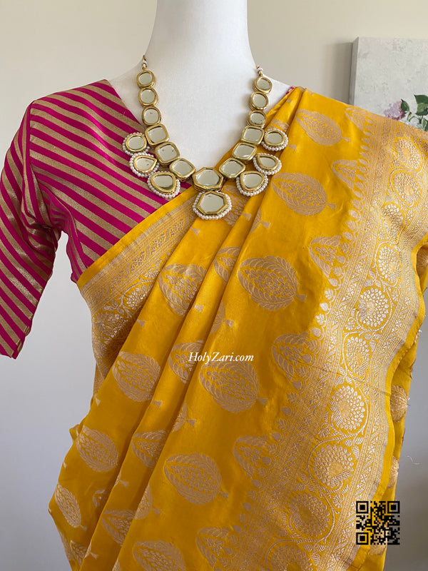 Hot Pink Stripes Indian Brocade Designer Blouse