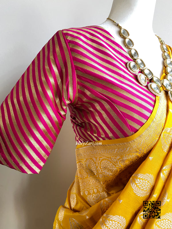 Hot Pink Stripes Indian Brocade Designer Blouse