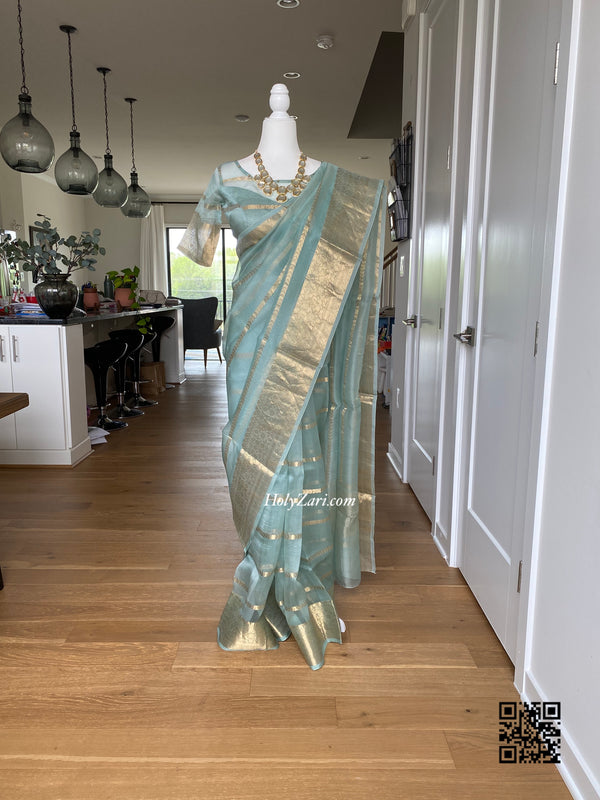 Pastel Blue Kora Banarasi Saree