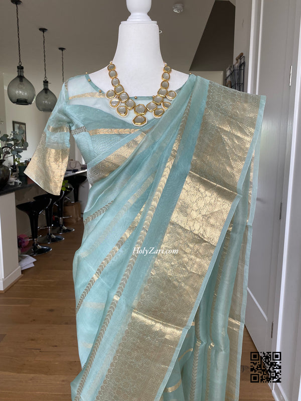 Pastel Blue Kora Banarasi Saree