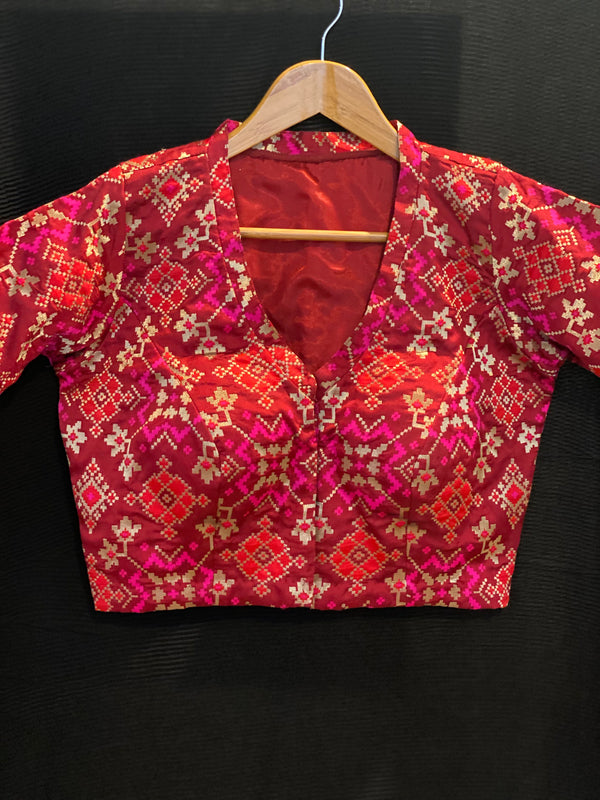 Maroon Multicolor Indian Brocade Blouse in Patola design